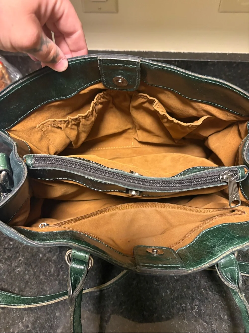 Patricia Nash Suede Leather Primrose Satchel handbag dark green